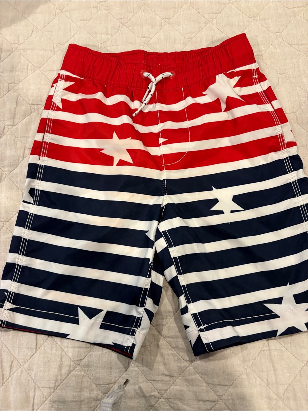 GAP Boys Red, White & Navy Star Striped Swim Trunks